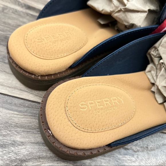 NIB Sperry Waypoint Leather Mule Slip On Shoes 8M Navy Memory Foam - Picture 8 of 12